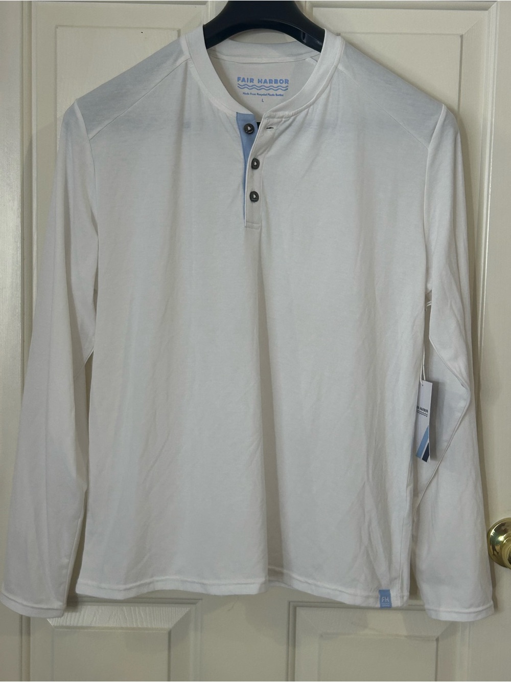 Fair Harbor Henley Shirt L White Long Sleeve Performance Recycled Polyester NWT